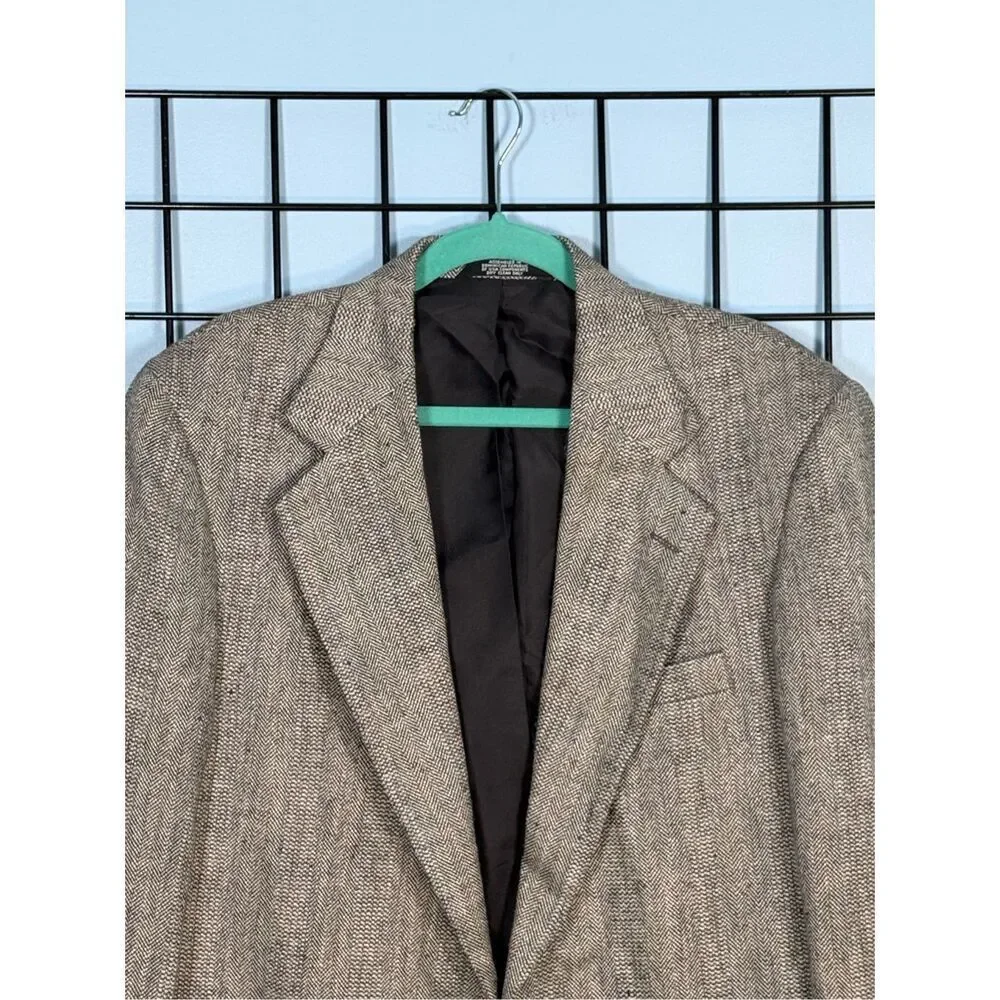 Haggar Imperial Gentlemen Fit Blazer Sports Coat Mens 40L Grey Tweed Herringbone